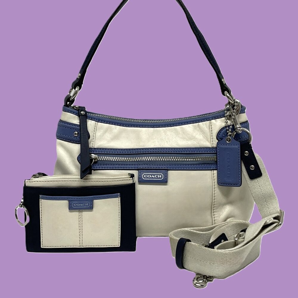 **SOLD** COACH Bag Set Small White Blue Leather 23591 2 Way Adj Strap **EUC**